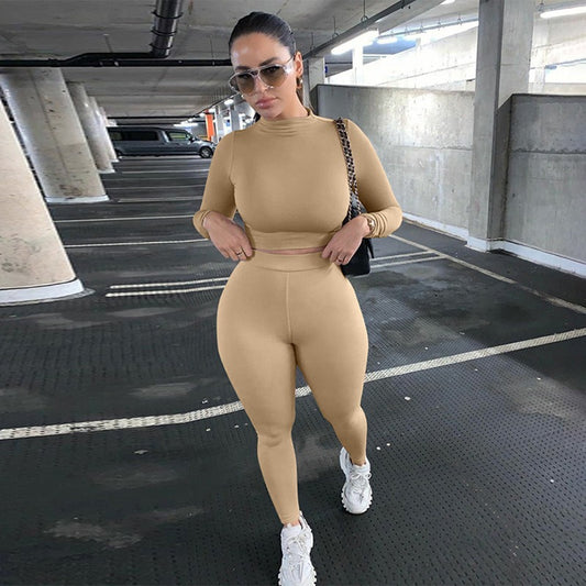 Women's Casual Two-Piece Long sleeved Leggings Set