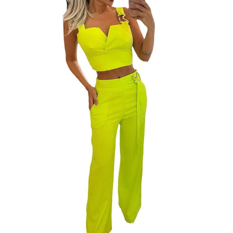 Tight Braces High Waist Wide Leg Trousers Set Plus Sizes available