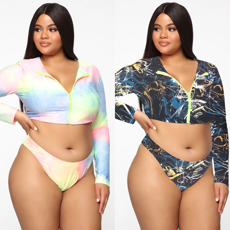 Long Sleeve Zipper Swimsuit Costume Plus Size Available