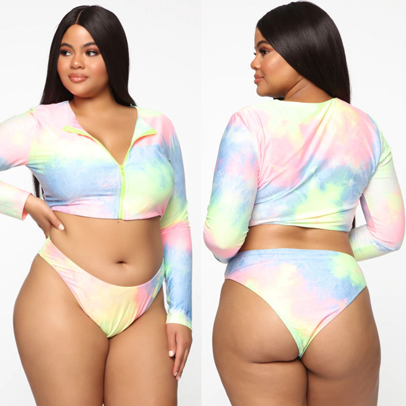 Long Sleeve Zipper Swimsuit Costume Plus Size Available