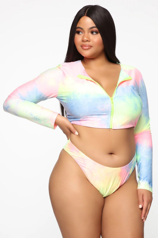 Long Sleeve Zipper Swimsuit Costume Plus Size Available