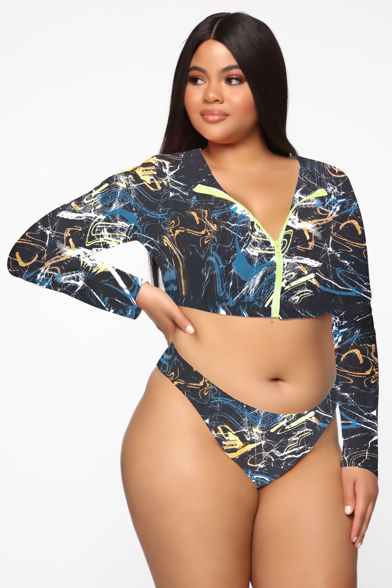 Long Sleeve Zipper Swimsuit Costume Plus Size Available