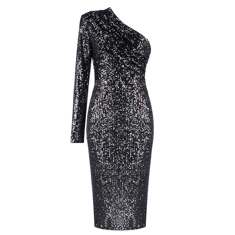 High Fashion One-shoulder Sequin Dress