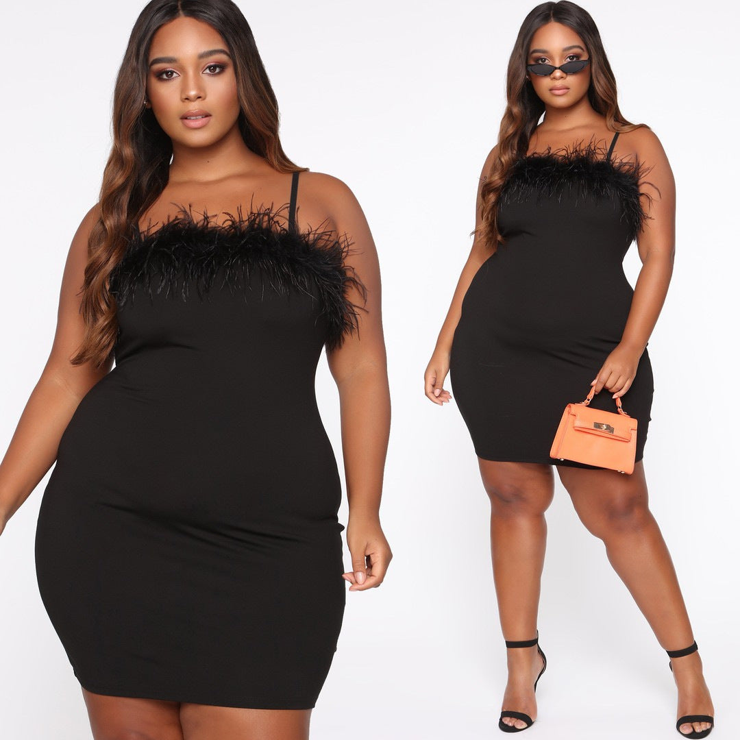 Women's Feather Dress Plus Size Available Up To Size 22 (5XL)