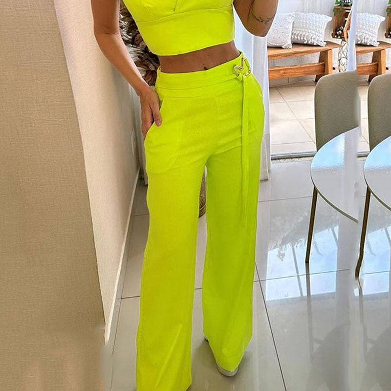 Tight Braces High Waist Wide Leg Trousers Set Plus Sizes available