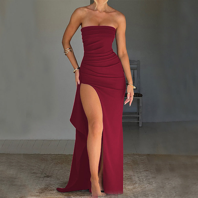 Strapless Side Split Long Occasion Dress