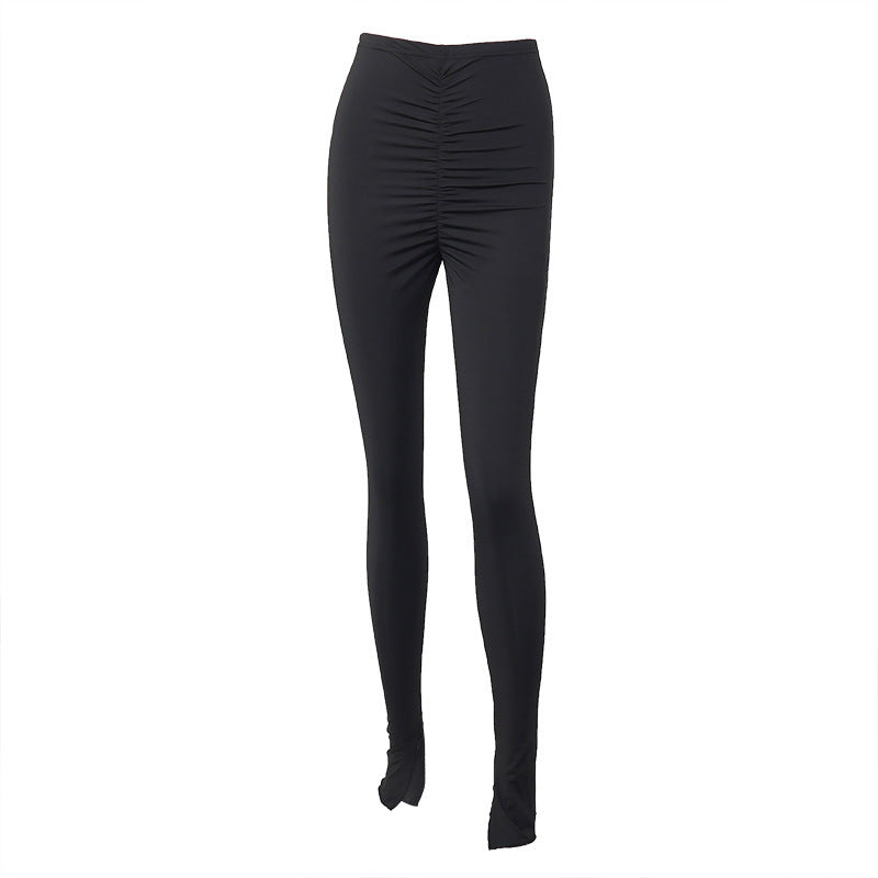 Solid Colour Pleated Leggings