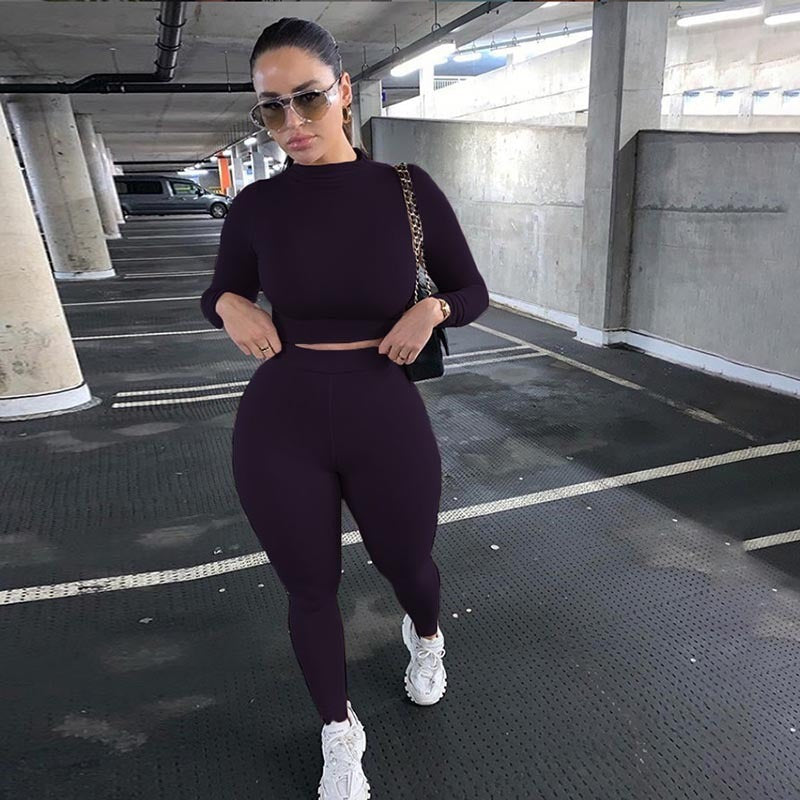 Women's Casual Two-Piece Long sleeved Leggings Set