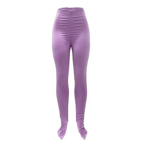 Solid Colour Pleated Leggings