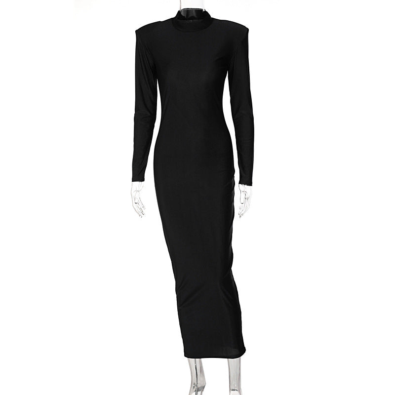 Elegant Round Neck Solid Colour Slim Fit Long Sleeve Dress