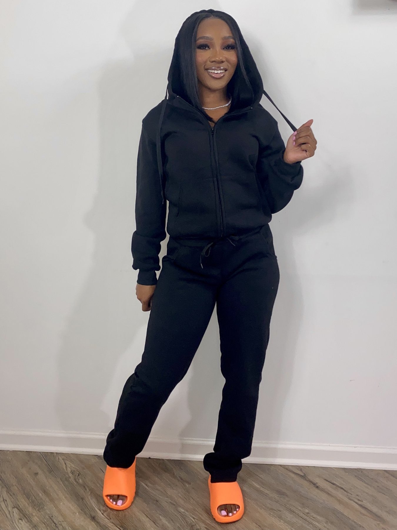 Women Two-Piece Shine Hoodie Top And Sweatpants Plus Size Available