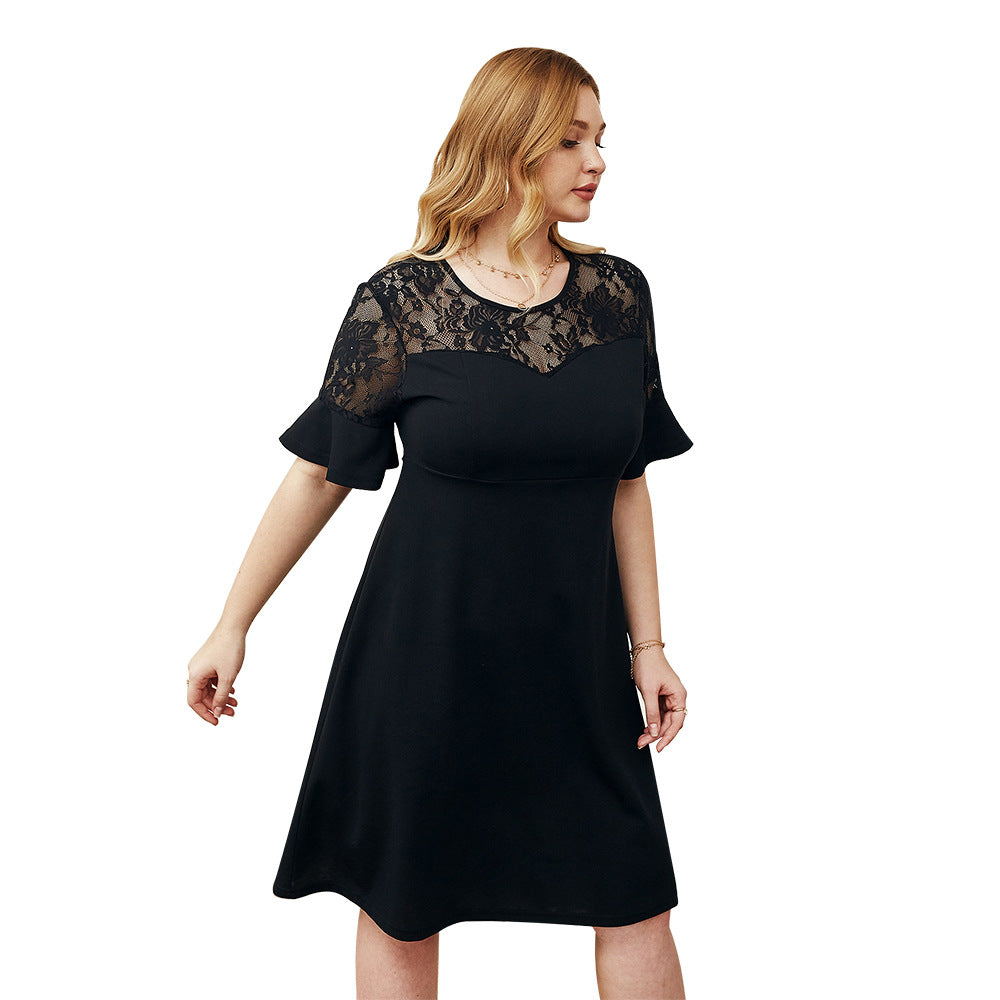 Elegant Lace Panel Dress Plus Size Available