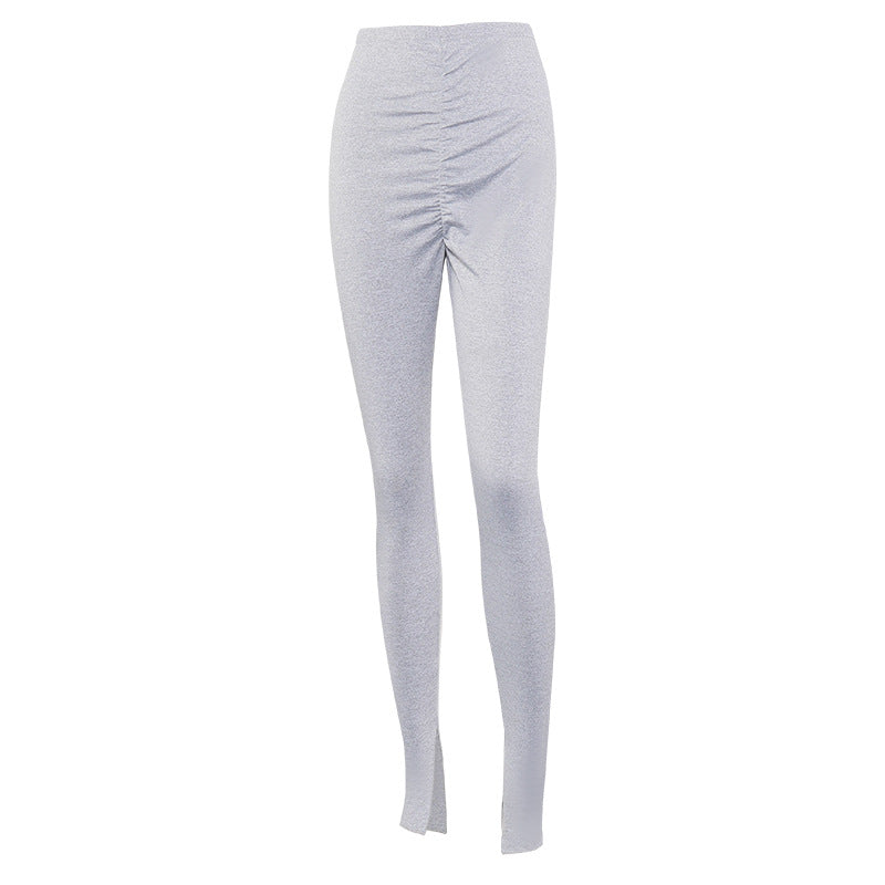 Solid Colour Pleated Leggings