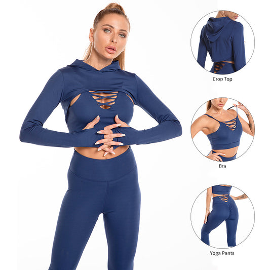 Three-Piece Long Sleeve Seamless Butt Lifting High Waist Leggings