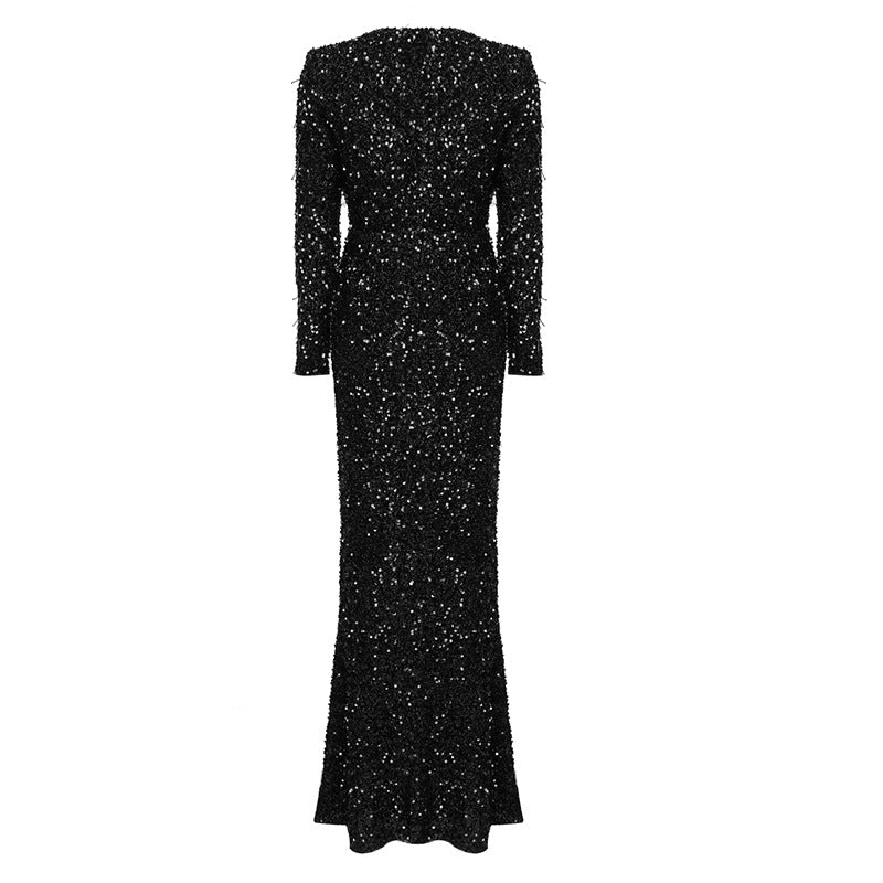 Elegant Long Sleeve Vintage High Slit Banquet Dress