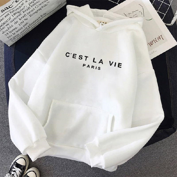 Loose Fitting C'EST LA VIE Paris Hooded Jumper Plus Size Available