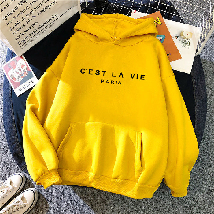 Loose Fitting C'EST LA VIE Paris Hooded Jumper Plus Size Available