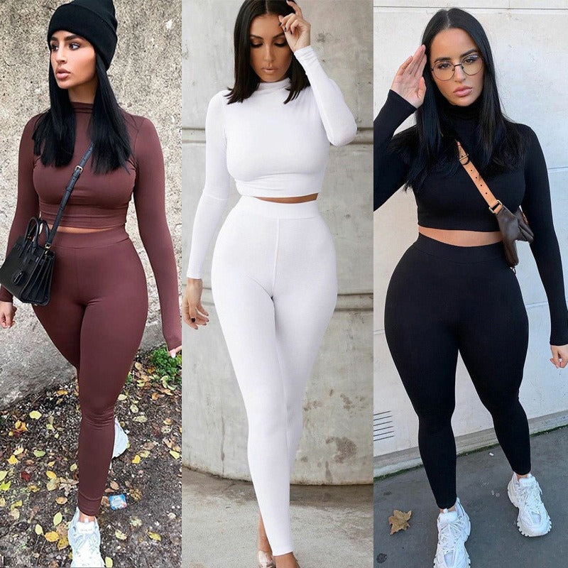 Women's Casual Two-Piece Long sleeved Leggings Set