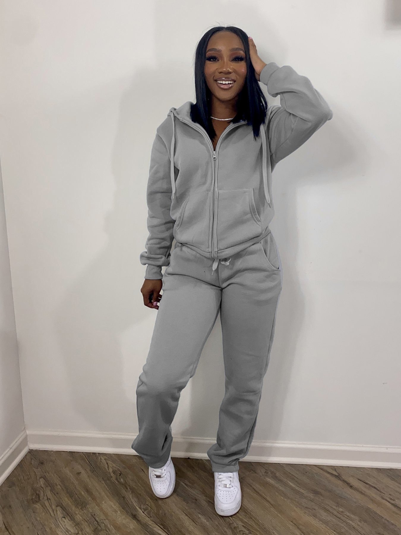 Women Two-Piece Shine Hoodie Top And Sweatpants Plus Size Available