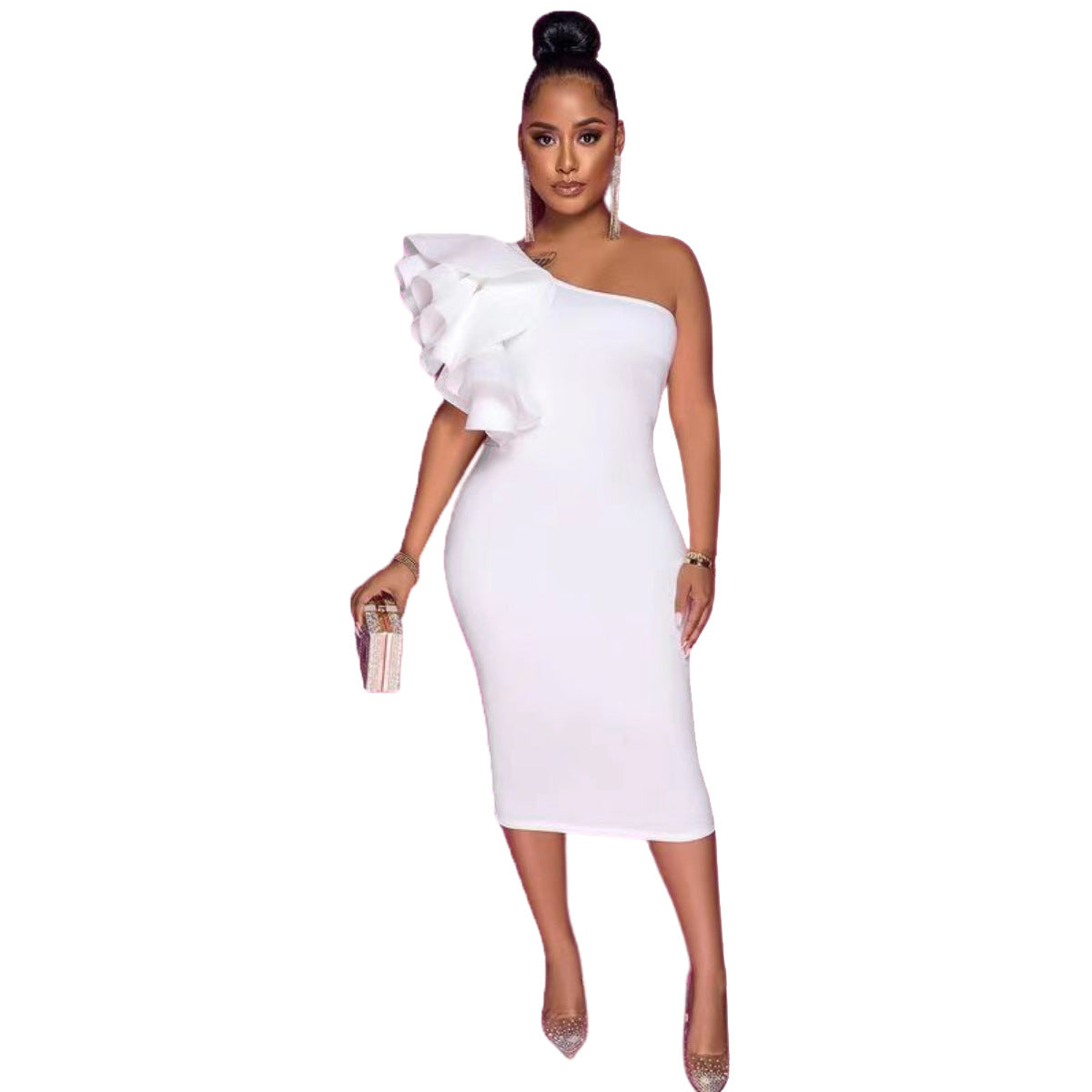 Women's Elegant White Ruffled Dress