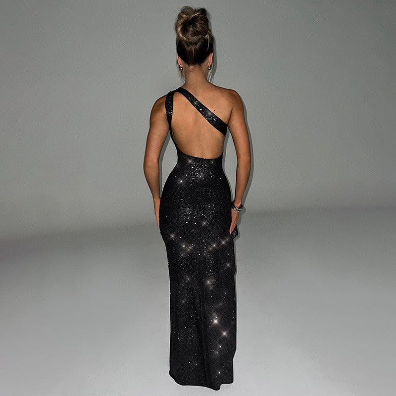 Elegant Shiny Backless Dress