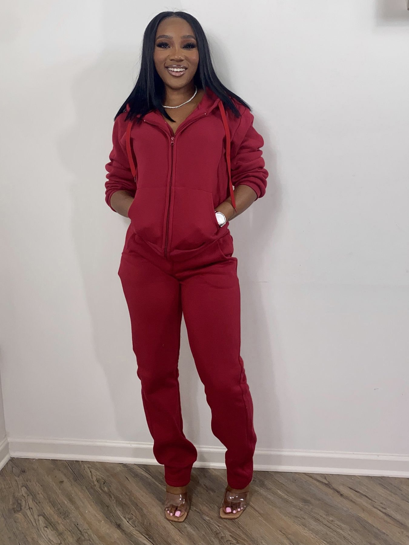 Women Two-Piece Shine Hoodie Top And Sweatpants Plus Size Available