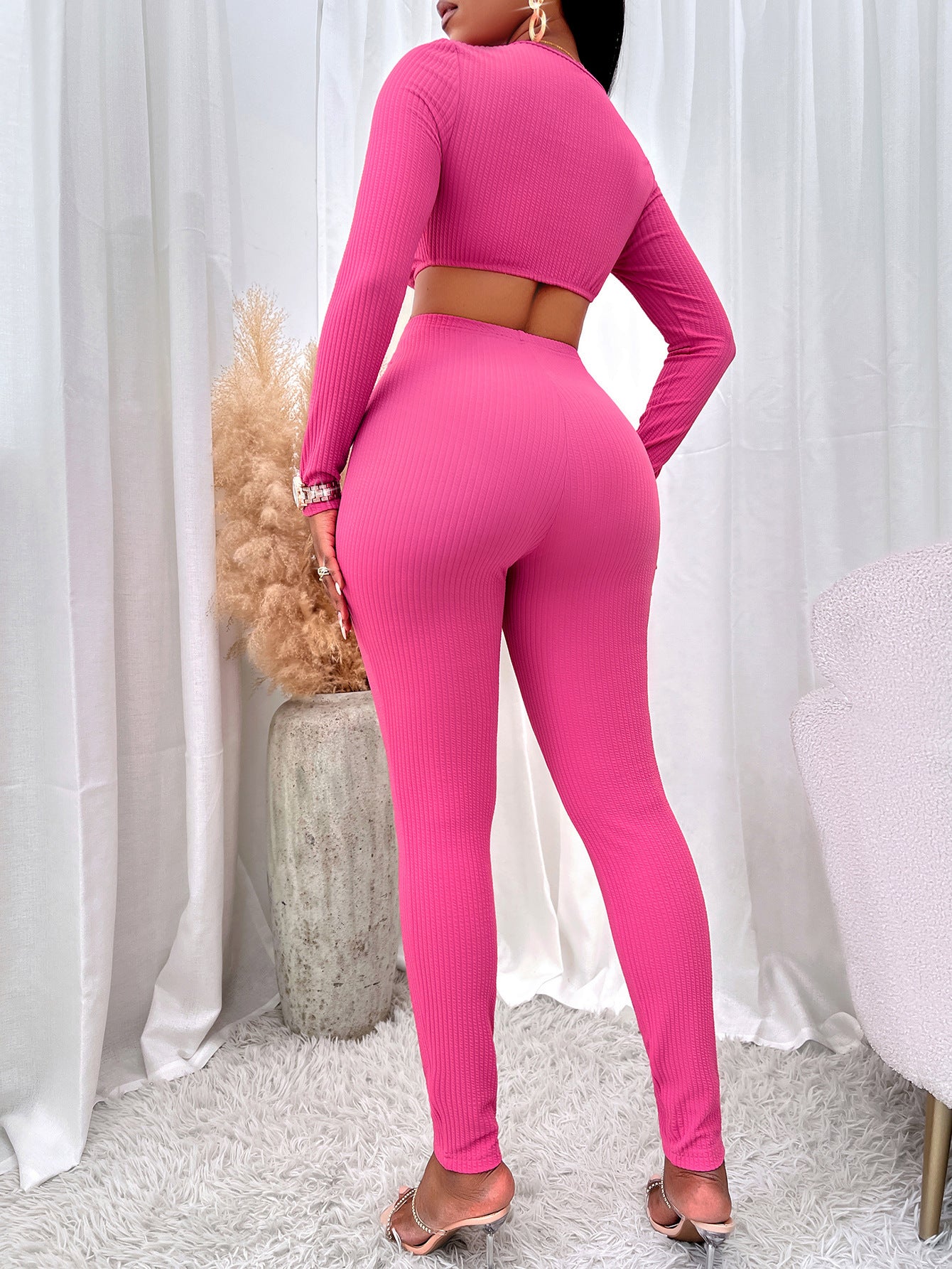 Women's V-neck Long Sleeve Leggings Suit