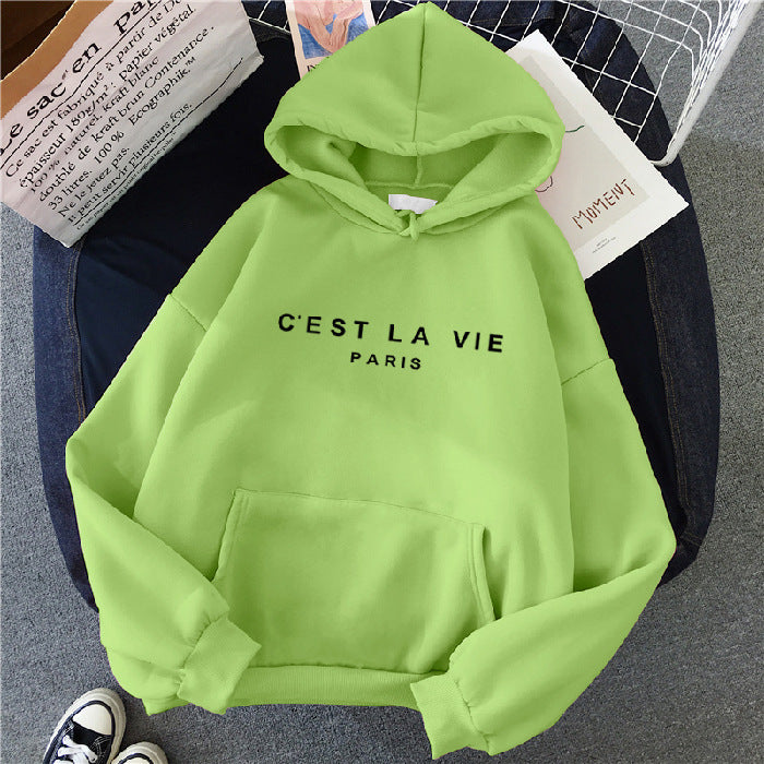 Loose Fitting C'EST LA VIE Paris Hooded Jumper Plus Size Available