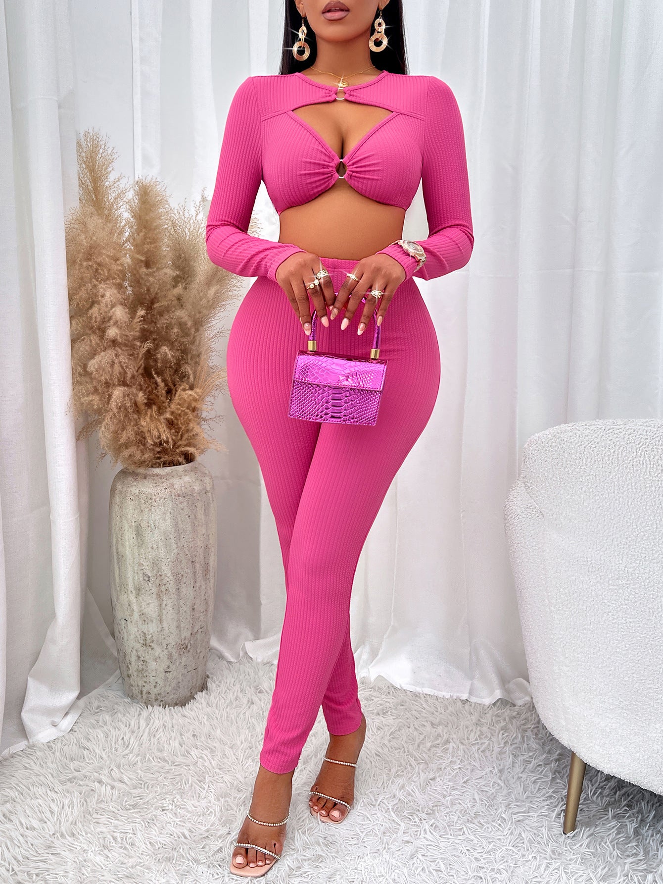 Women's V-neck Long Sleeve Leggings Suit