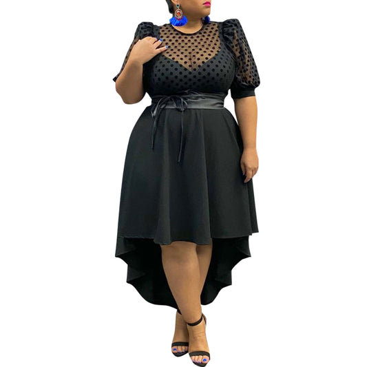 Solid Black Polka Dot Printed Dress Plus Size Available Up to 6XL