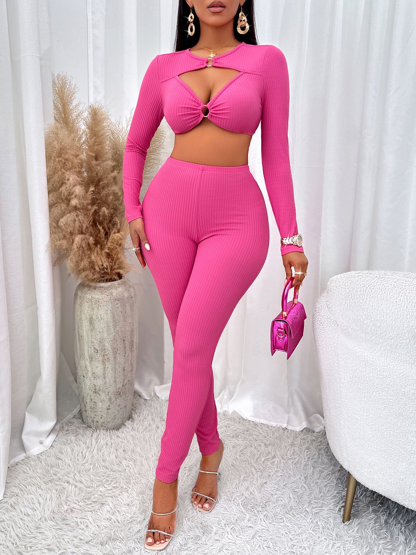 Women's V-neck Long Sleeve Leggings Suit