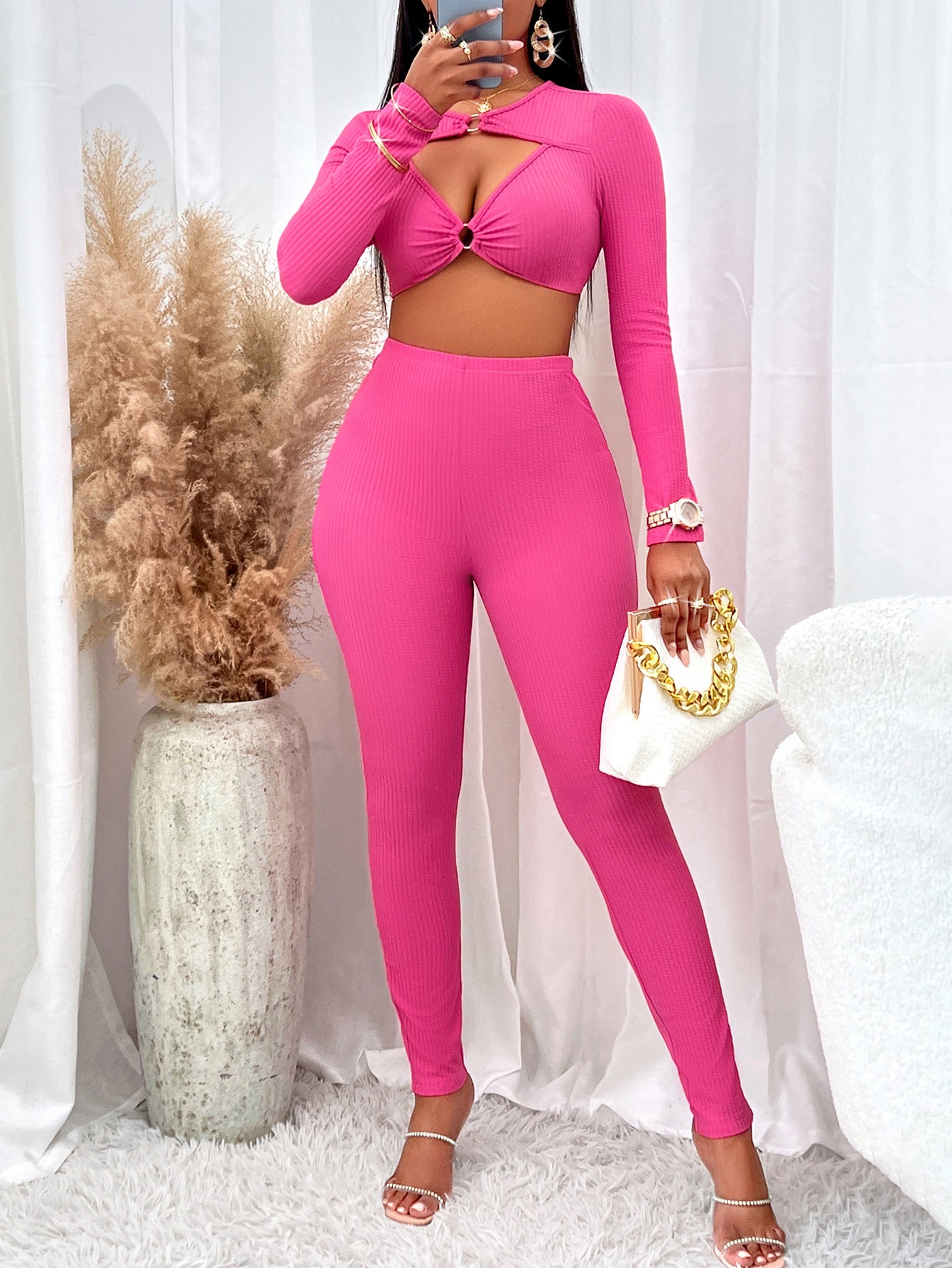 Women's V-neck Long Sleeve Leggings Suit