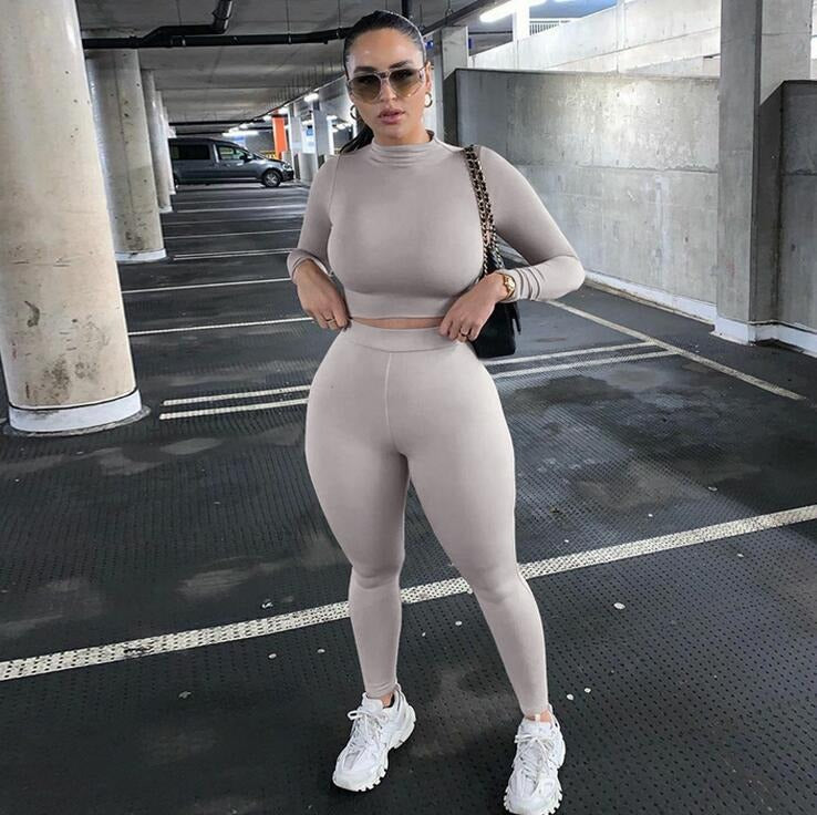 Women's Casual Two-Piece Long sleeved Leggings Set