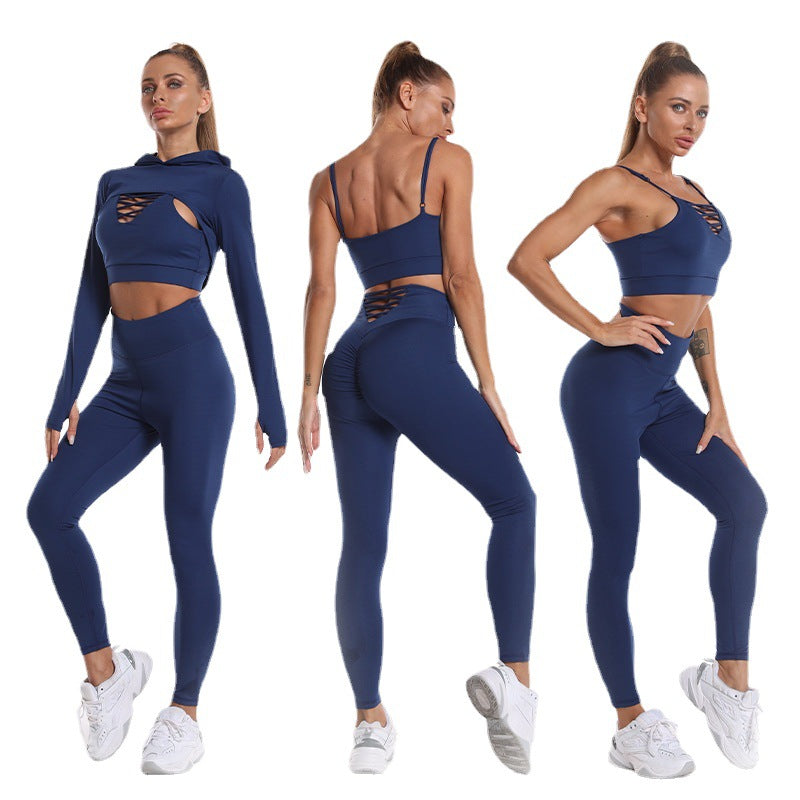 Three-Piece Long Sleeve Seamless Butt Lifting High Waist Leggings