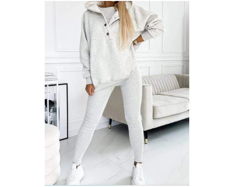 Women's Solid Colour Hoodie Vest And Trousers Set Plus Size Available