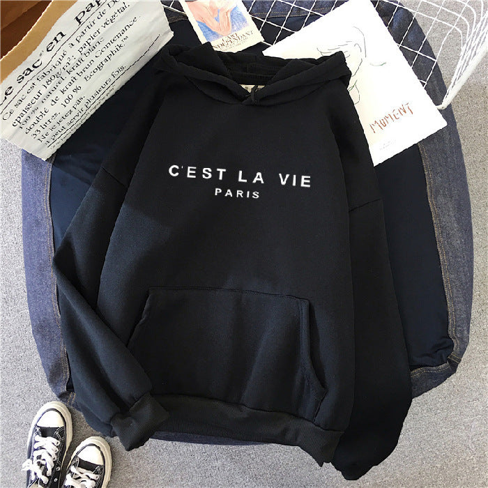 Loose Fitting C'EST LA VIE Paris Hooded Jumper Plus Size Available