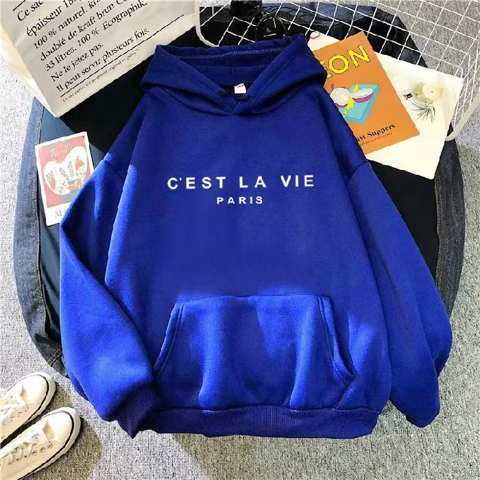 Loose Fitting C'EST LA VIE Paris Hooded Jumper Plus Size Available