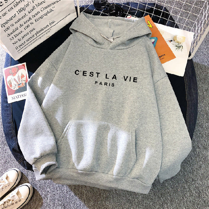 Loose Fitting C'EST LA VIE Paris Hooded Jumper Plus Size Available