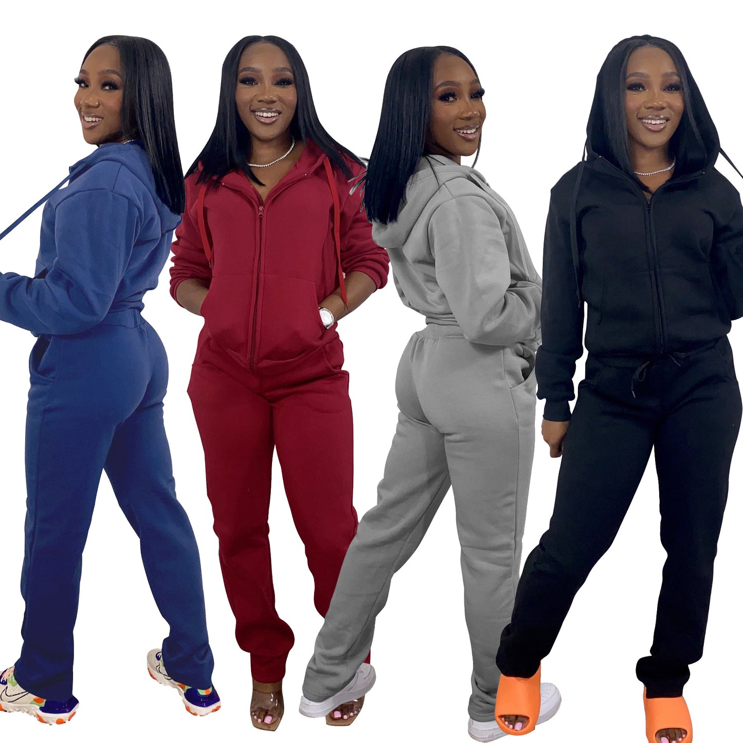 Women Two-Piece Shine Hoodie Top And Sweatpants Plus Size Available